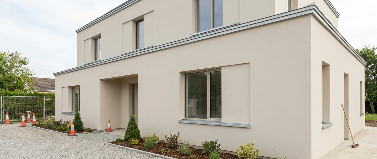Façade crépie terminée après démontage de l'échafaudage